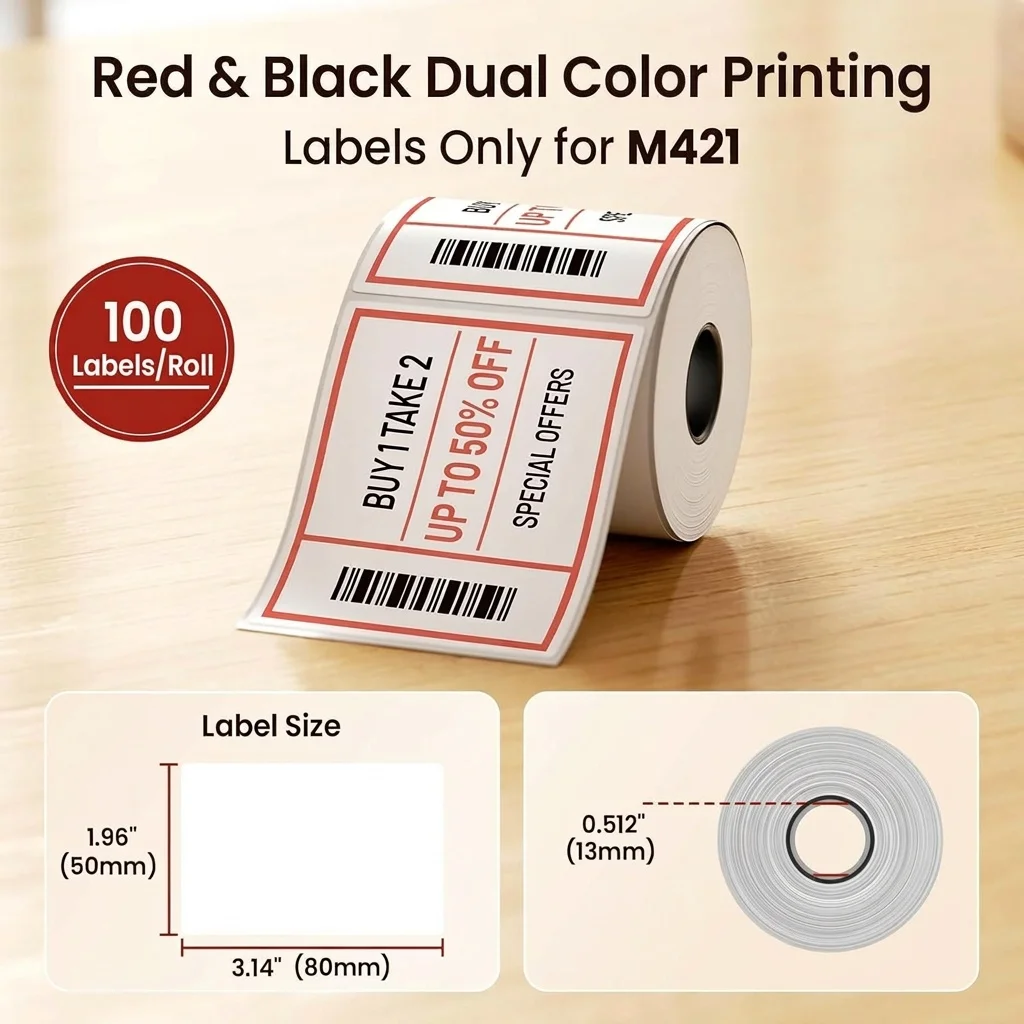 Phomemo M420 M421 Compatible Thermal Label Stickers Red Black Adhesive Warning Fragile Tags High Viscosity Business Shipping