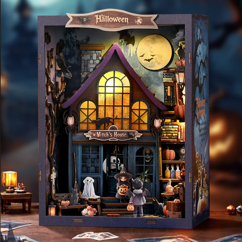 

Retro DIY Wooden Doll House Figurines Miniatures Dollhouse Kits With LED Light Home Decoration For Adult Christmas Birthday Gift