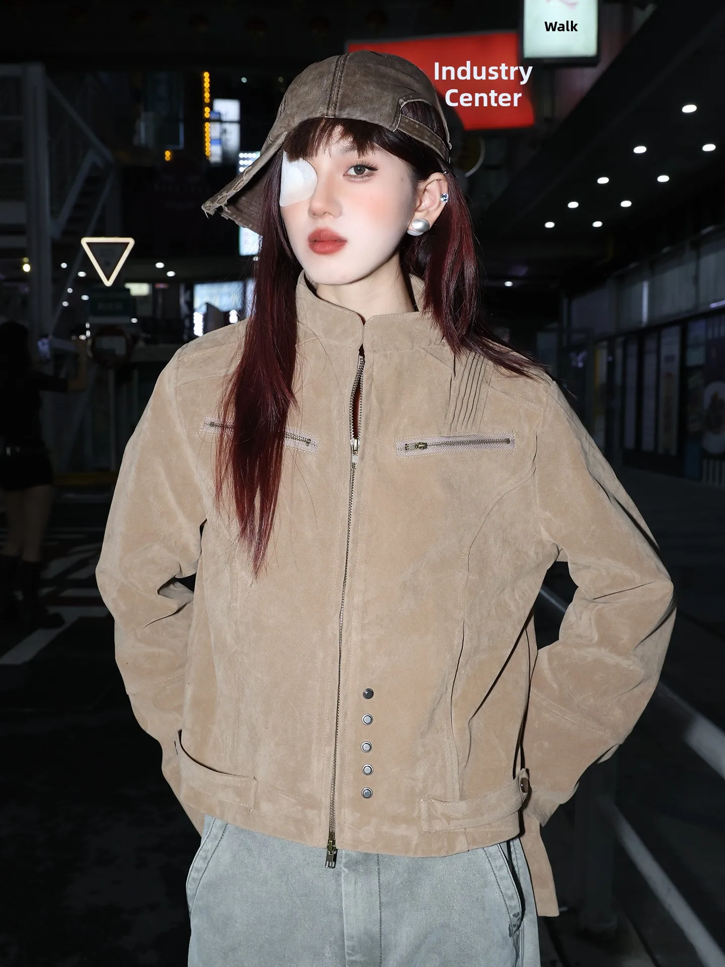 

Американская замшевая куртка в стиле ретро, женская облегающая верхняя одежда с воротником-стойкой для пар, осенняя новинка, универсальная повседневная мода