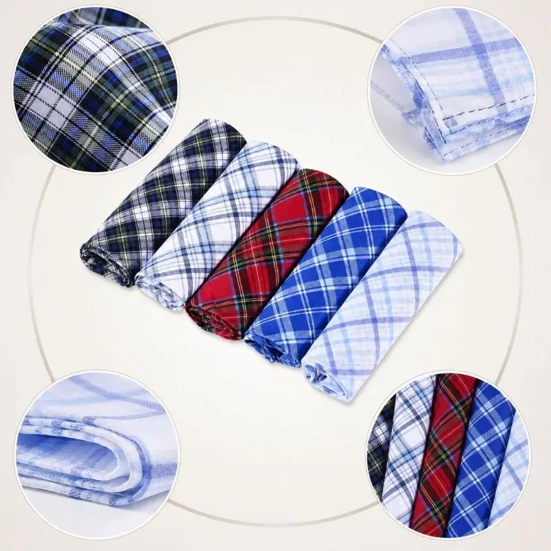 31BB 40 x 40cm Cotton Handkerchief Set, Checked Cloth Handkerchiefs 5 Pack Soft Pocket Square Styling for Daily Carry
