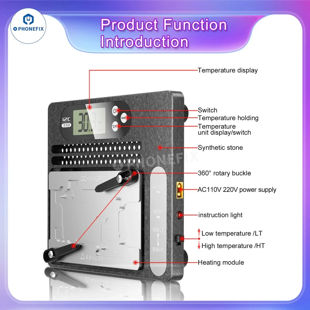 I2C T18 PCB Pre-heating Station Motherboard Layered Desoldering Station for iPhone X-15Pro Max Android Chip CPU Glue Degumming