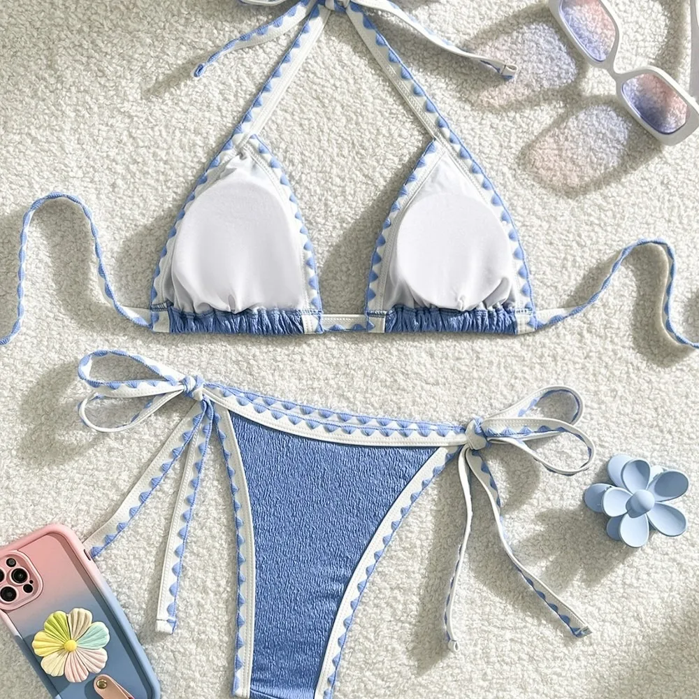 Sexy Solid Color Bikini Set For Women, Push Up Halter Swimwear, Brazilian Beach Bathing Suit, Summer Vacation Tankini Swimsuits