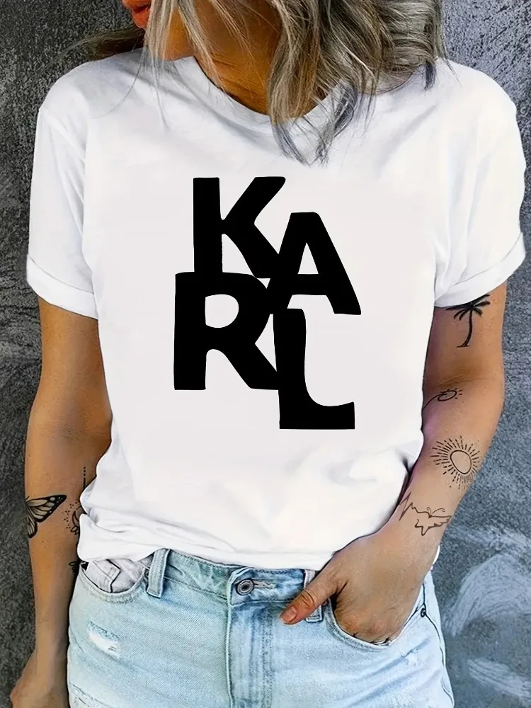 KARL Women's T-shirt Letter Printed Short Sleeve T-shirt Summer Street Wear Y2k Top Fashion Versatile