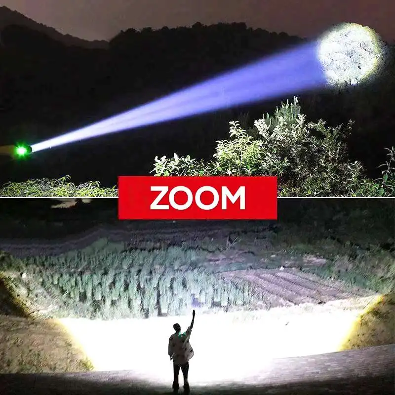 XHP70.3 Rechargeable Flashlight 26550 Battery Use 12h Zoom 1000m Aluminum Alloy Self Defense Tactical Lamp Outdoor Hunting Torch