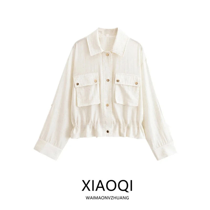 

Женская модная летняя рубашка 2025 года с отворотами на рукавах, воротником-стойкой, универсальная, новинка, для повседневной носки