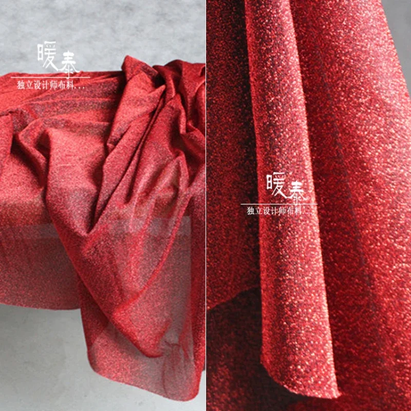 Tela de malla de lentejuelas rojas para costura DIY, vestido, decoración de fondo de escenario creativa, tela asistida de diseñador por los metros