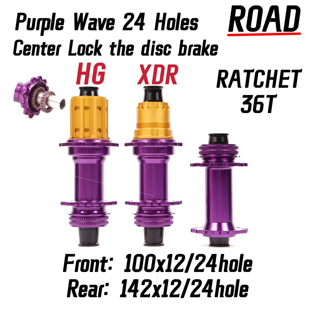

Фиолетовый новый сверхлегкий дисковый тормоз с центральным замком, ступица колеса дорожного велосипеда, алюминиевый сплав 7075, 24 отверстия, цилиндрическое колесо 36T HG XDR, 12 скоростей