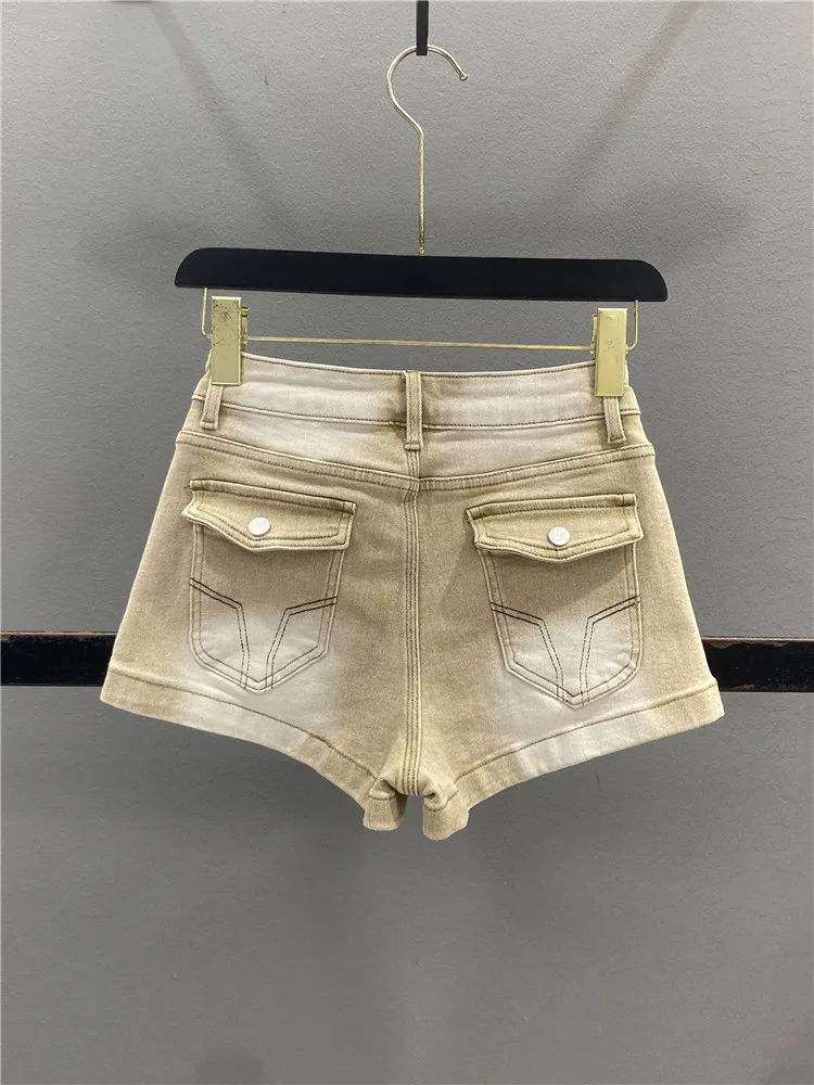 

Retro American Distressed Denim Shorts Women's Summer Slimming Hot Pants Casual Cotton Stretch Fabric Mid-Waist Wide Leg