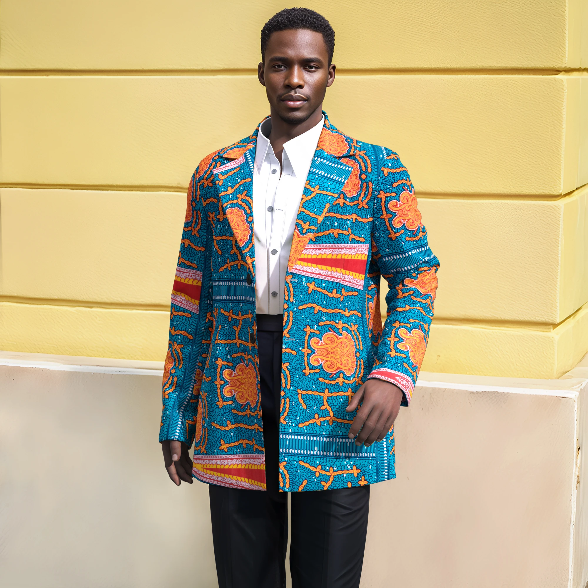 African Print Blazer Colorful Geometric Pattern Casual Fashion Jacket Unique Designer Style Coat for Wedding Party WYN2337