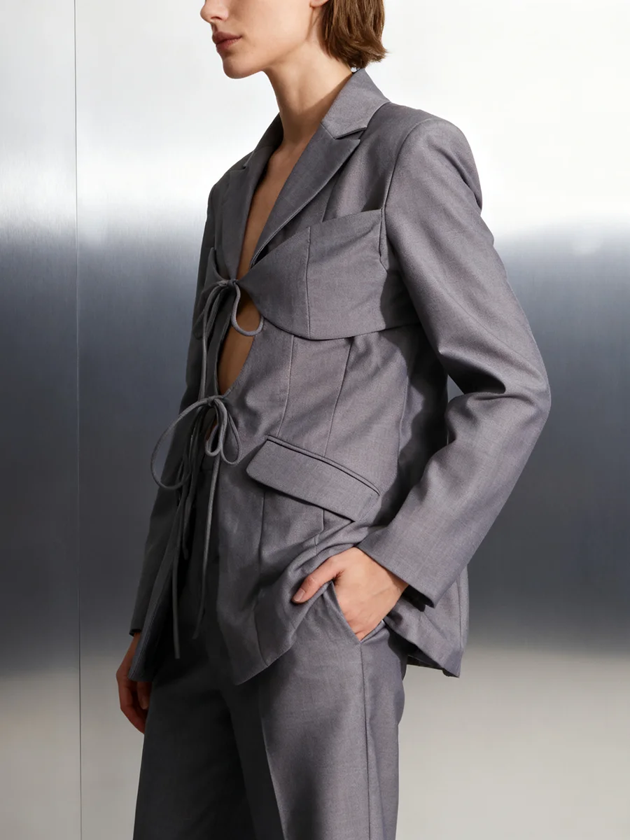 TWOTWINSTYLE الصلبة التخسيس تقسم الدانتيل يصل بليزرات أنيقة للنساء التلبيب طويلة الأكمام تونك الجوف خارج الموضة السترة الإناث