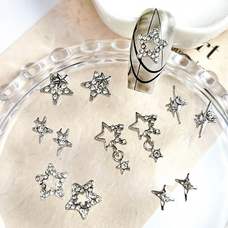 

10PCS 3D Alloy Star Moon Nail Art Charms Frame Starlight Accessories Pendant Parts Glitter Rhinestones Nail Decoration Supplies