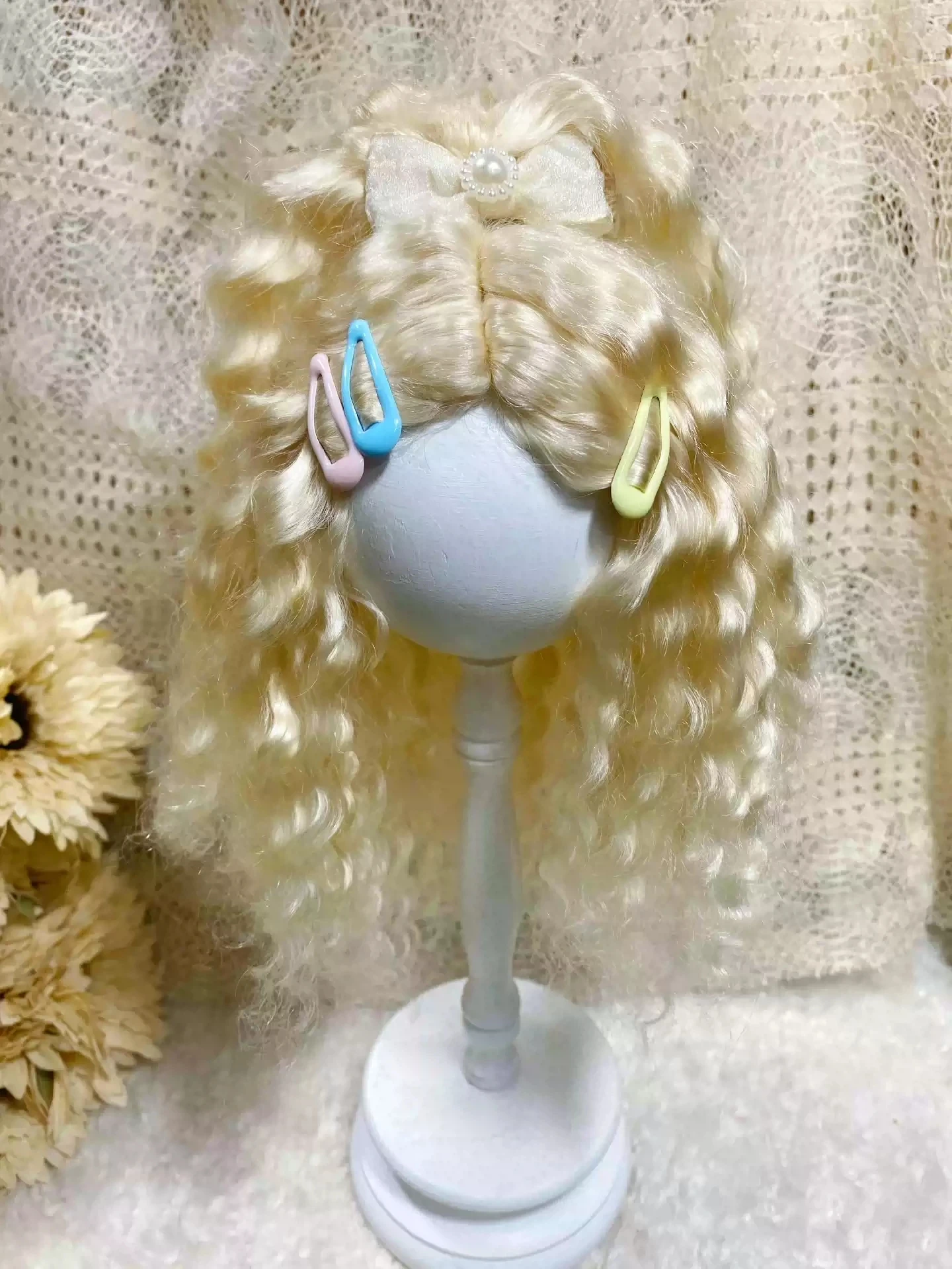 Dula Doll Wigs for Blythe Qbaby Mohair Golden curls 9-10 inch head circumstance