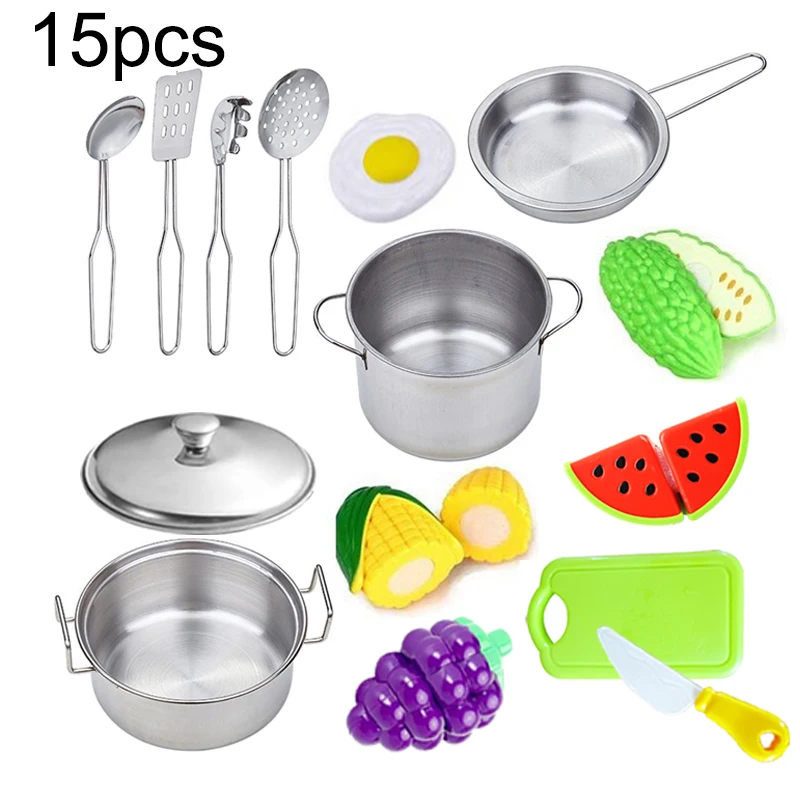 I bambini giocano a giocattoli da cucina Pentole e padelle 13/15/20 pezzi Mini pentole in acciaio inossidabile Playset Fai finta di utensili da cucina per bambini