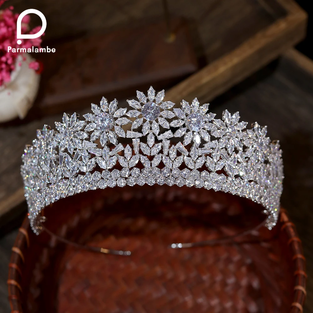 

New Full Zirconia Flower Crowns Tiaras for Women Bridal Crystal Headpiece Diadem for Girl,Prom,Party Head Wedding Jewelry PH0145