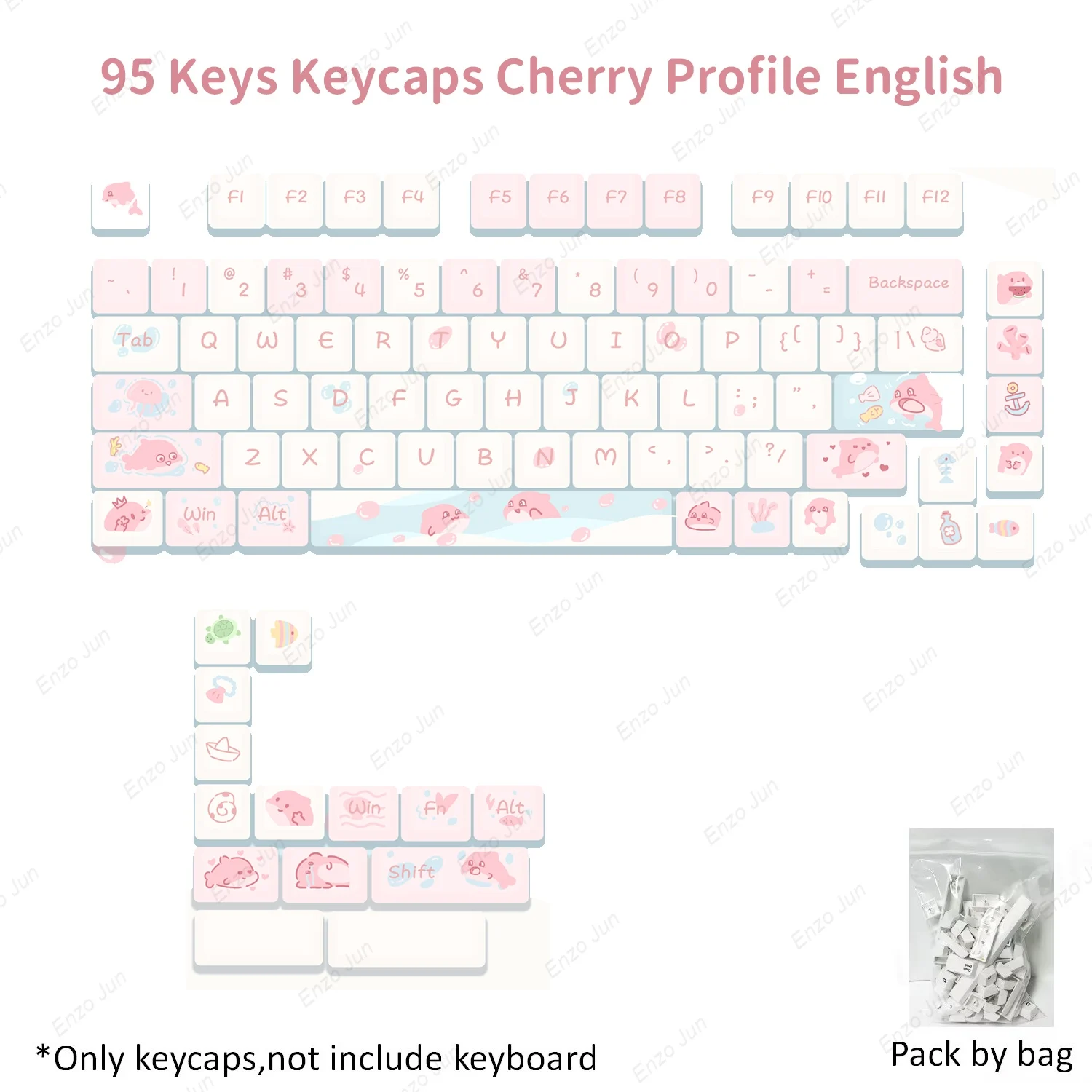 95 teclas Cherry Profile Pink Dolphin Theme Keycaps PBT teclas de dibujos animados para 61/64/68/75/78 teclas Mechainical Gaming Keyborad KeyCap