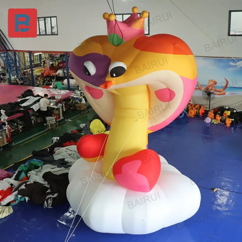 3m Chinese inflatable snake year colorful queen crown snake Chinatown new year decoration