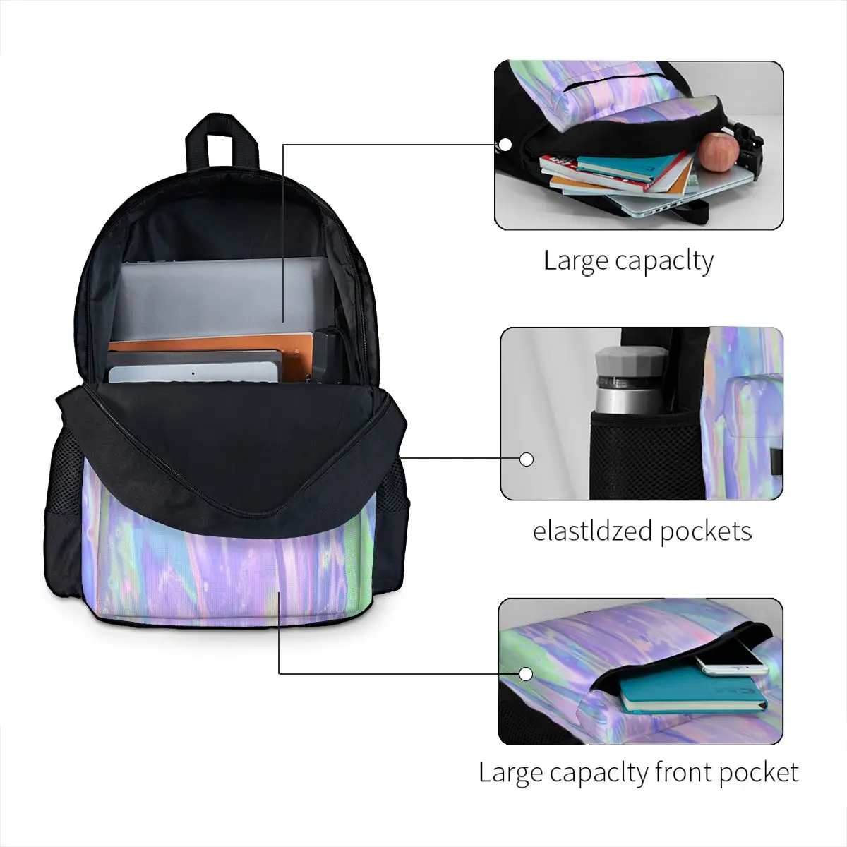 Mochilas Iridescent Dreams para meninos e meninas, mochilas escolares infantis, mochila infantil dos desenhos animados, bolsa de ombro para laptop