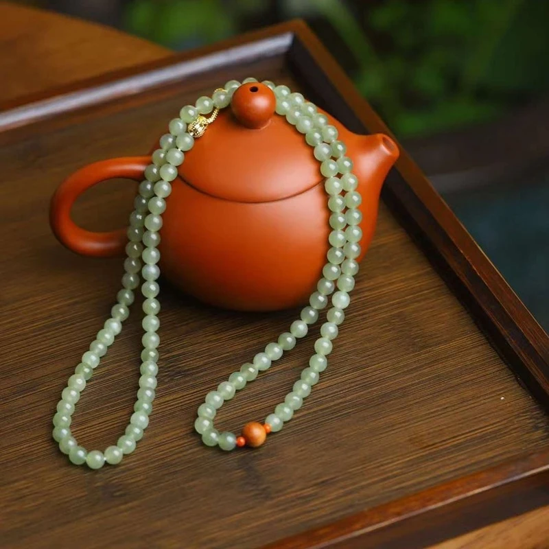 Necklace - Natural Hotan Jade, Qinghai Material, Color, 108 Bead Chain, Multi-use Style