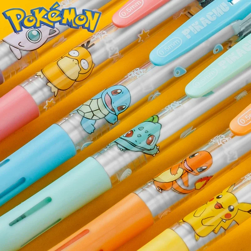 Pokemon Push-button Gel Pen Anime Pikachu Black Signature Pen Learning Stationery Psyduck Squirtle Children's Toy Birthday Gift