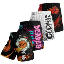 High Quality Muay Thai Shorts 4 Ways Stretched Durable Polyester Fabric Fight Shorts Sublimation Printing MMA Shorts With Rubber