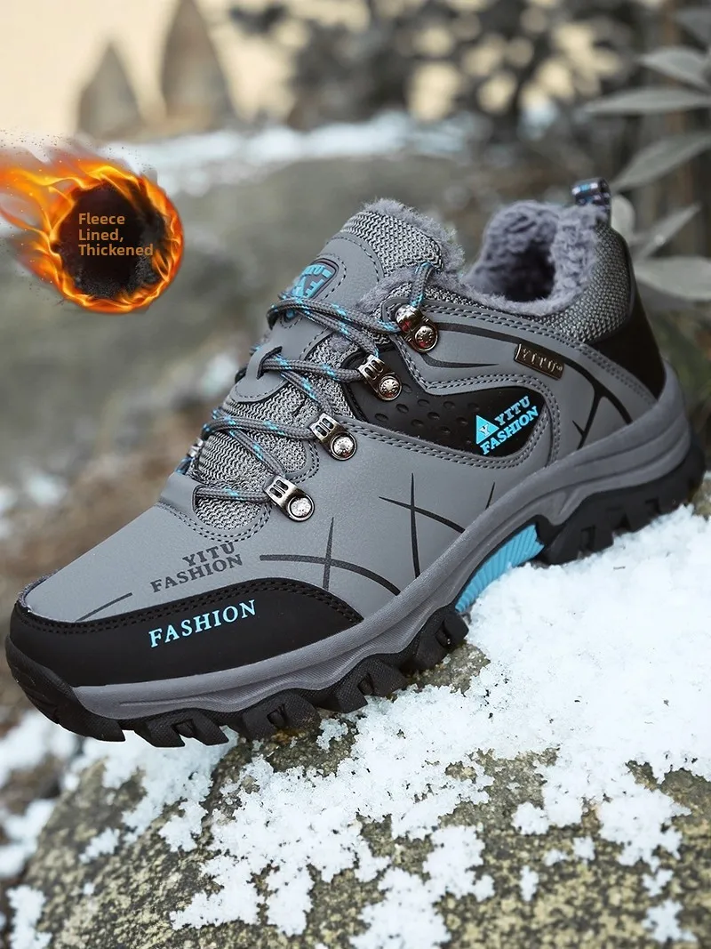 Men's Winter Snow Boots Fleece Lined Outdoor Wear Resistant Anti-slip Large Size 47 Cotton Shoes for Mountain Climbing Labor ...