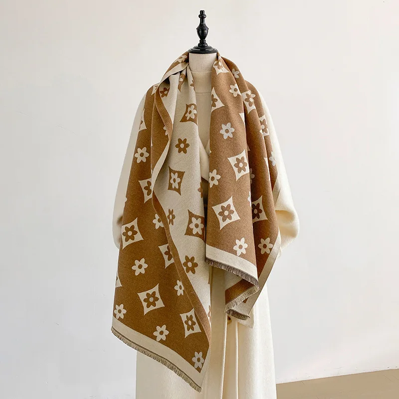 Women Scarf Long Shawl Geometric Letter Jacquard Scarves Office Cape Autumn Winter Neck Protection Windproof Decorative Stole
