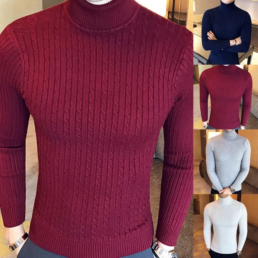 Neuer einfarbiger Langarm-Strick pullover All-Matched Roll kragen pullover Twist Herren pullover Pullover für Herbst Winter 2021 plus Größe