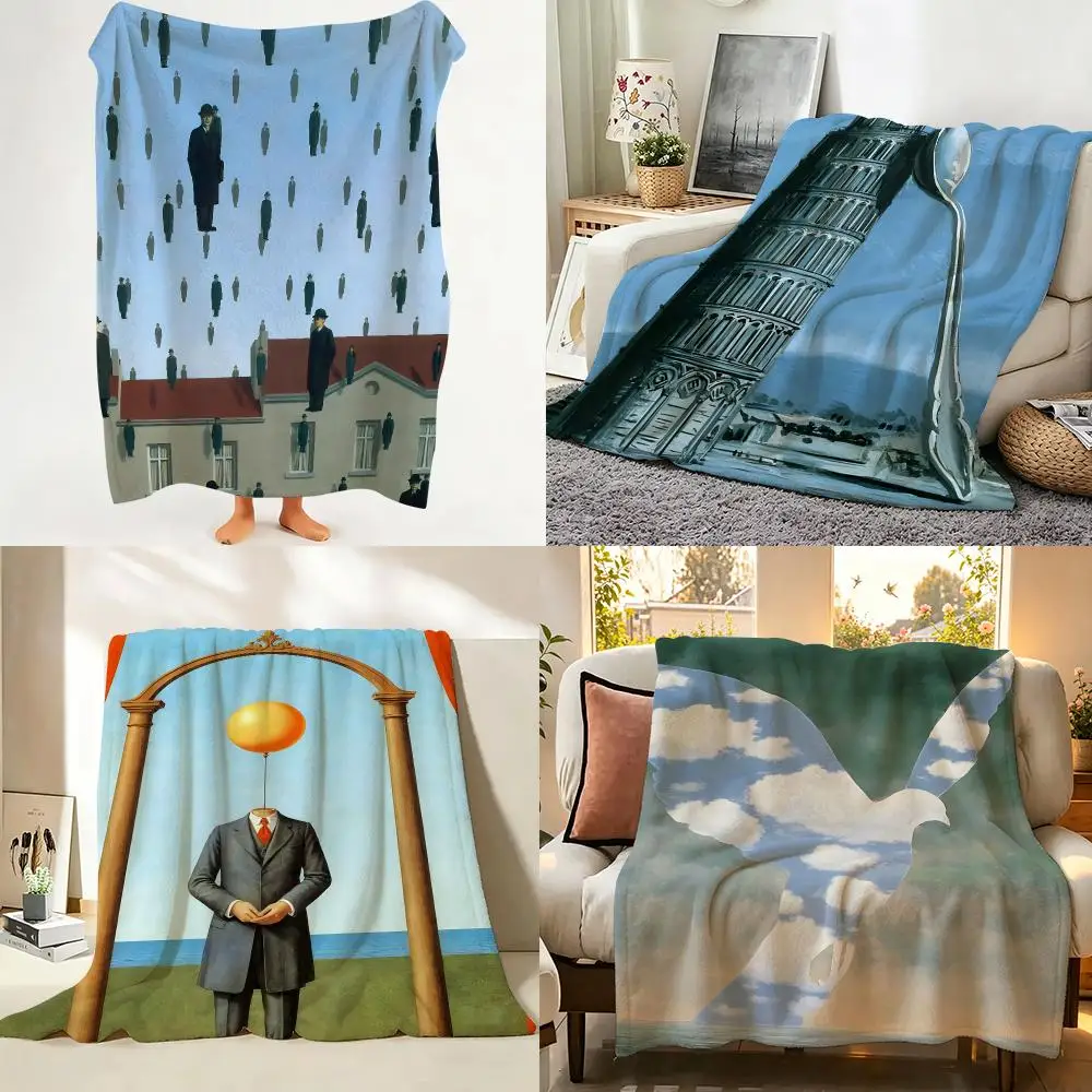 Artist Surreal R-Rene Magritte Throw Flannel Throw Blanket Suitable warm for Sofa、Living Room、Bedroom soft