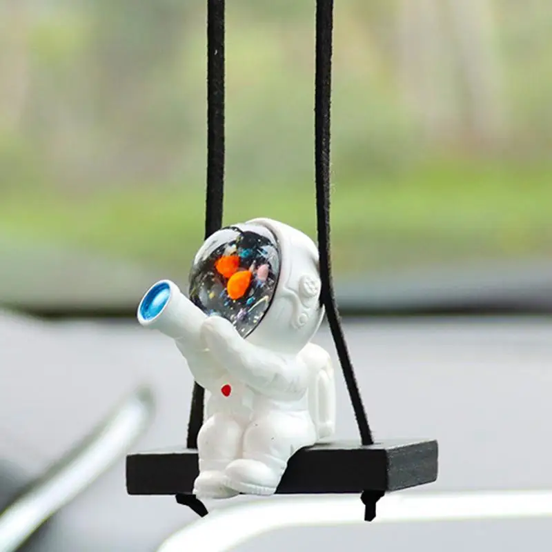 Astronaut Car Pendant Holding a Telescope Car Pendant Car Accessories Resin Dangle Ornament Car Interior Decor for SUVs Trucks