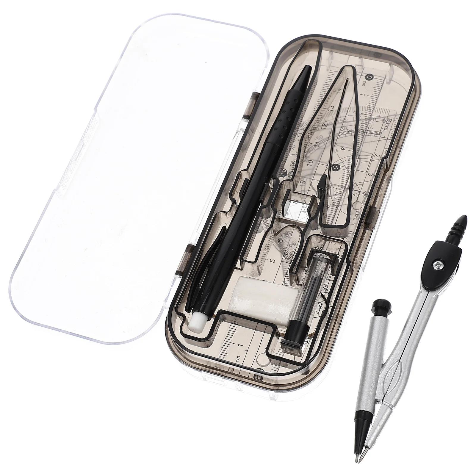 1 Set Drawing Compass Toolkit Clear Scale Ruler Measuring Tools For Architecture Engineering Math School Work Multifunctional