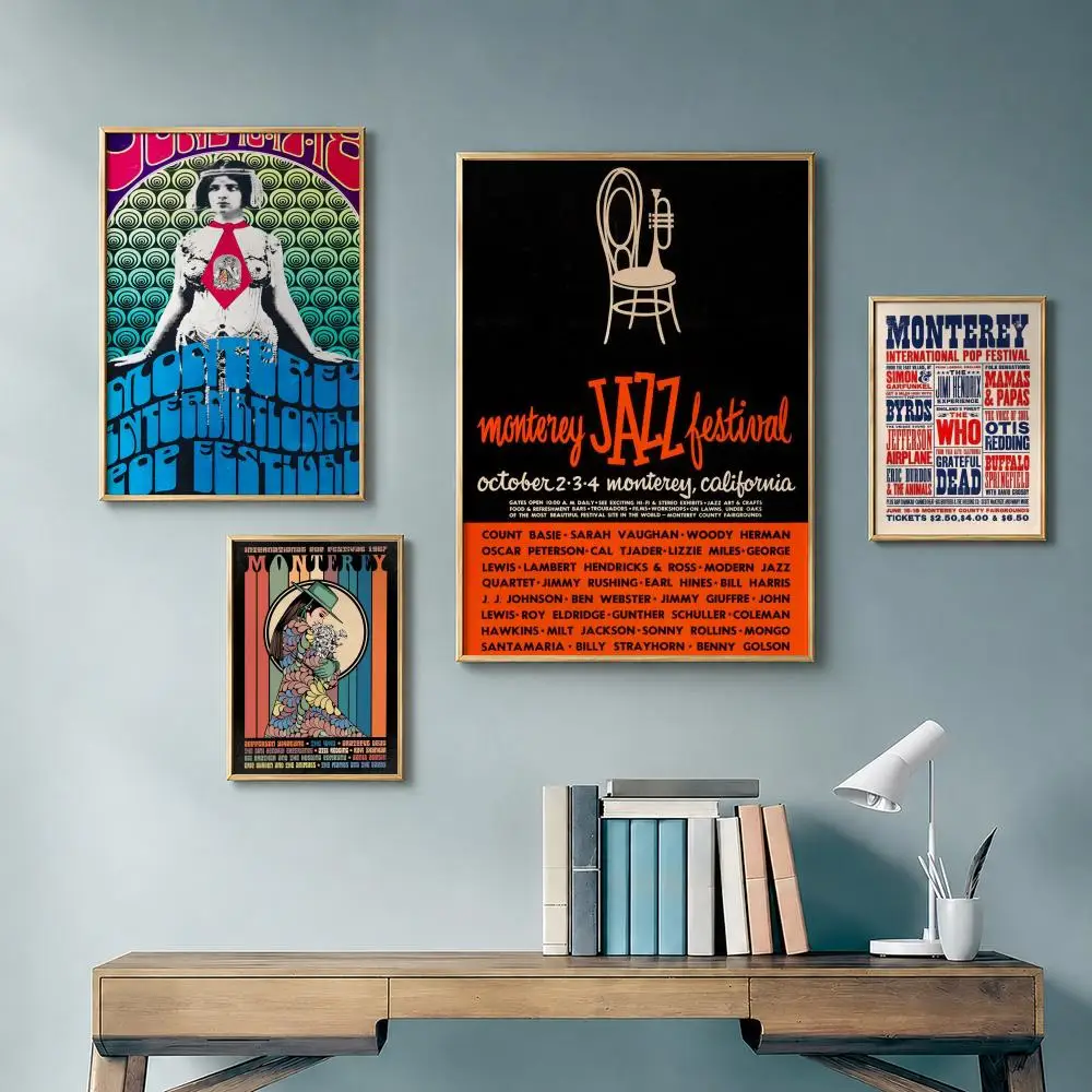 Music Festival M-Monterey International Pop FestivalS Poster Vintage Retro Anime Poster Stickers Peel and Stick Wall Home Decor