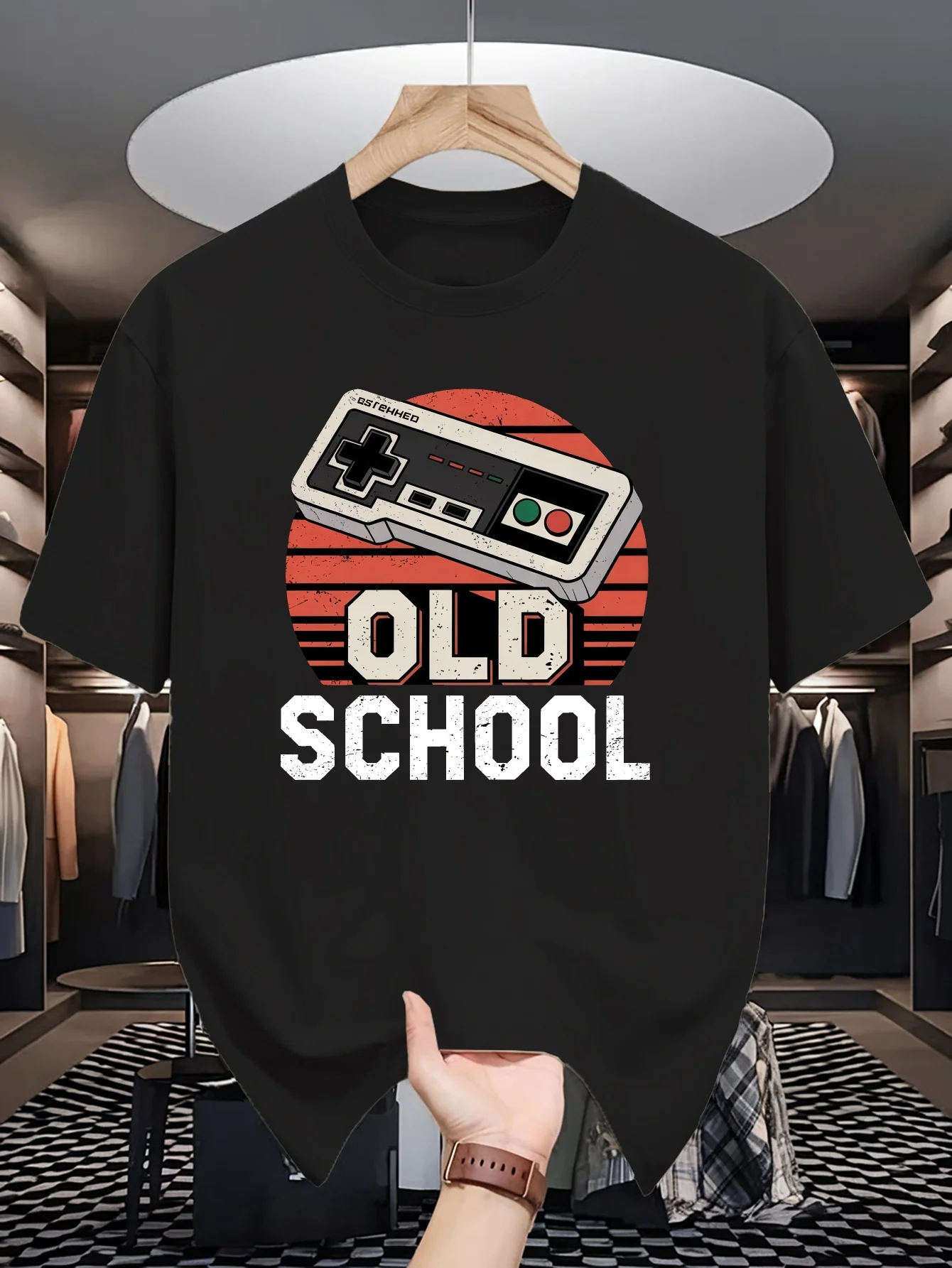 Mens Old School Retro Game Controller T Shirt Vintage Gaming Graphic Print Short Sleeve Crew Neck Casual Cotton Male Daily Tee