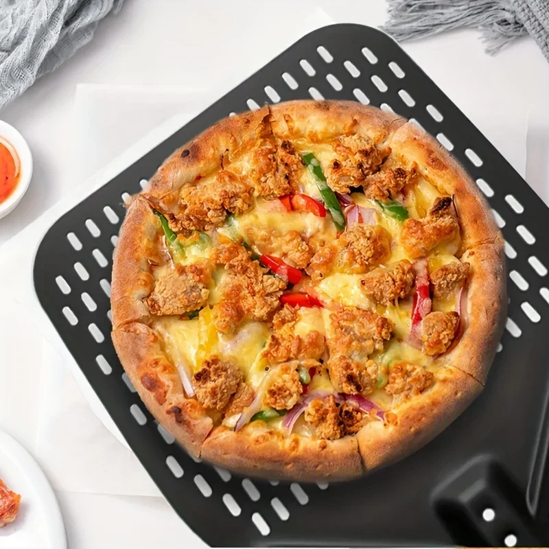 1PC Perforated Pizza Peel, 30.48 X 35.56 Cm Rectangular Pizza Transfer Peel, Professional Aluminum Turning Pizza Paddle