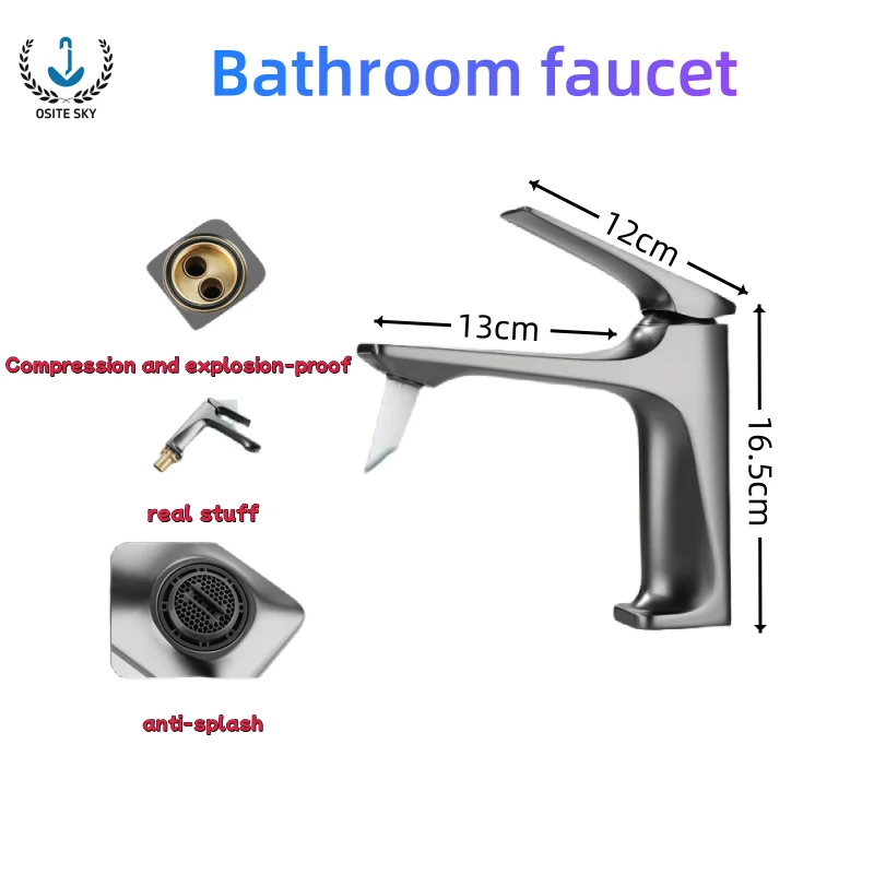 Copper Washbasin Hot and Cold Faucet Household Bathroom Cabinet Toilet Washbasin Splash-proof Bathroom Faucet