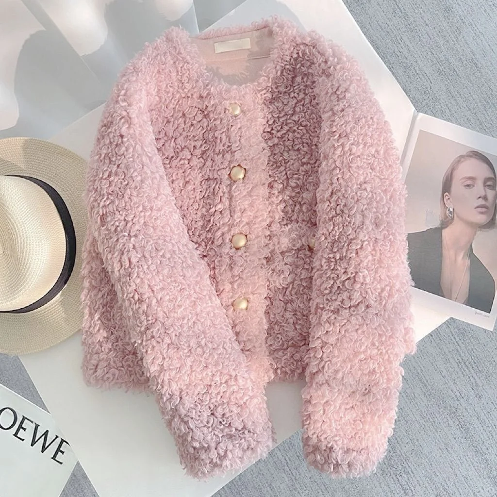 ラムファーまたはジャエット女性用スティーンレザーとファーの組み合わせ冬用新作スリムフィットファッショントップス