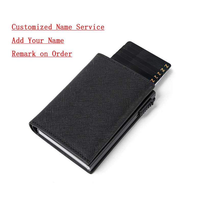 New Custom Name Card Holder Men Wallets Rfid Black Carbon Fiber Leather Mini Wallet Gift For Men Personalized Carteira Masculina