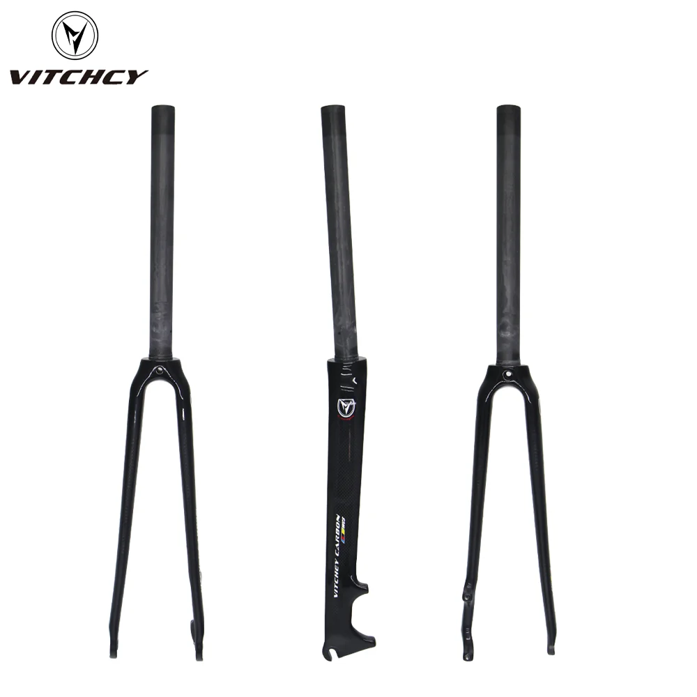 Vitchey WCS 700C Road Bicycle Carbon Fiber Front Fork Disc Brake Hard Fork 28.6 Straight Pipe V Brake  Carbon Front Fork Parts