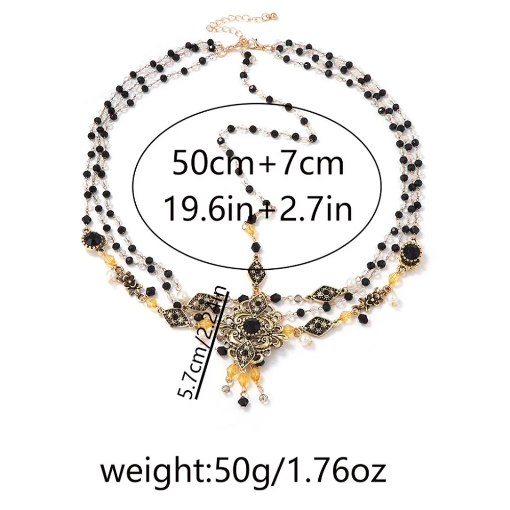 Vintage Ethnic Necklace Multi-layer Bead Dual-use Jewelry Headwear Necklace Alloy Bead Tassel Pendant Party Accessories