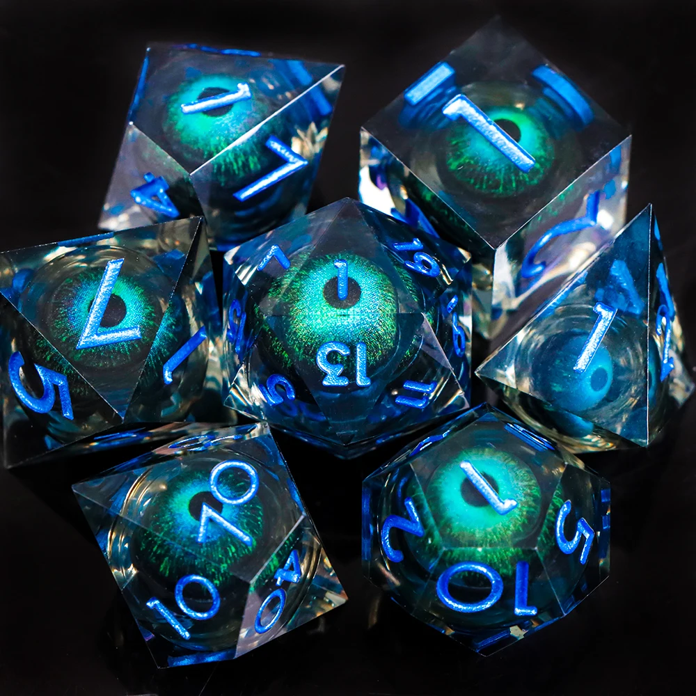 Conjunto de dados de olho de dragão de resina - dados de jogos de 7 peças para RPG DND, masmorras e dragões, entretenimento de mesa premium