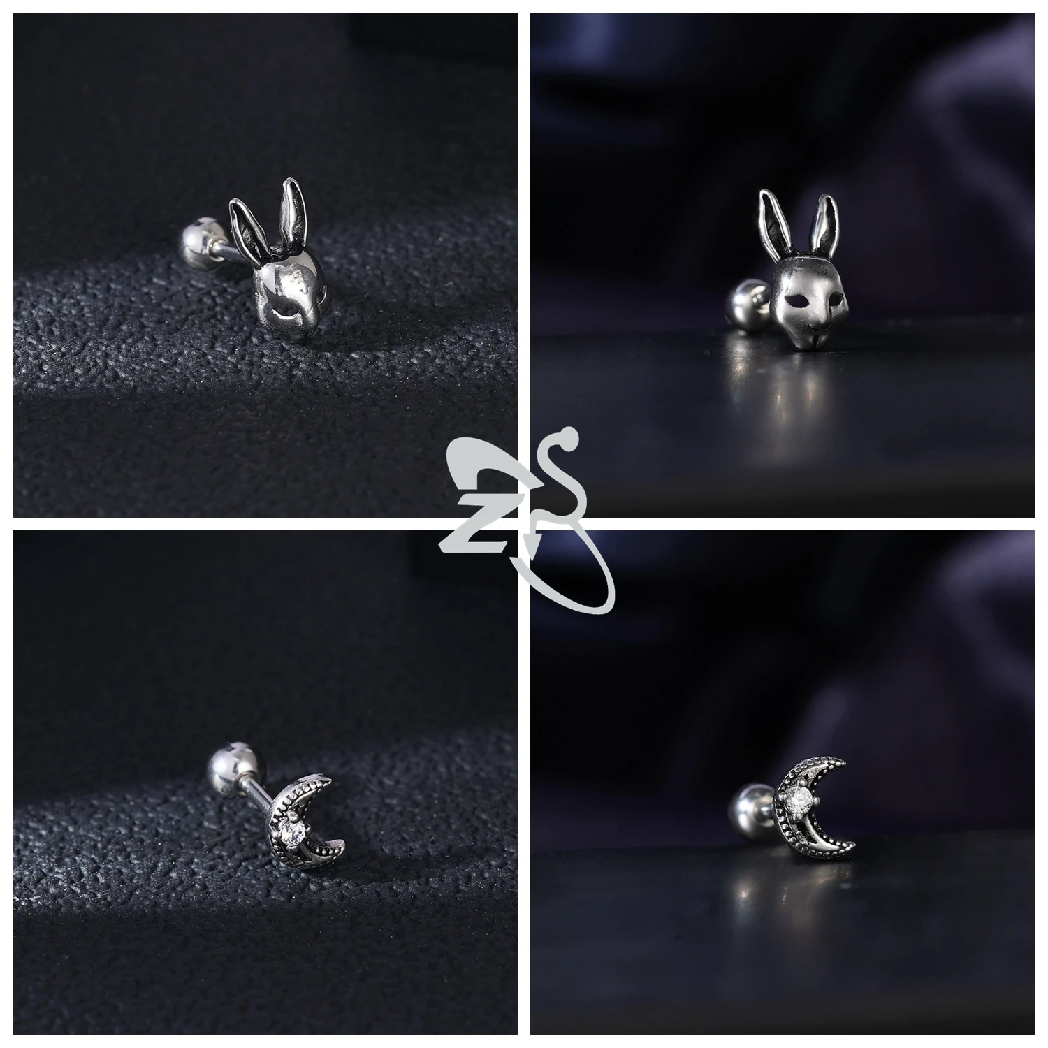 ZS 1-2pcs/lot Punk Stainless Steel Stud Earrings Skull Heart Butterfly Shape Ear Studs Cartilage Tragus Helix Piercings Jewelry