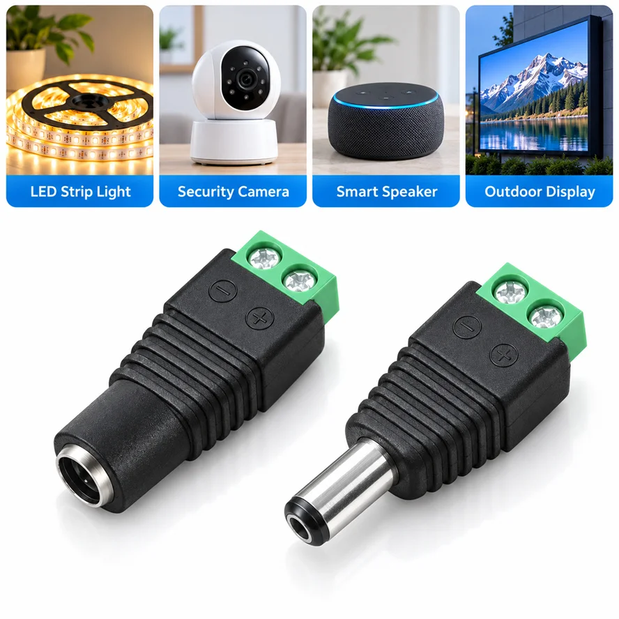 DIY DC Male Female Connectors 10PCS 5.5x2.1mm 5~38V Solderless Wires Power Socket Adapter Plug Cable CCTV Camera Accessory