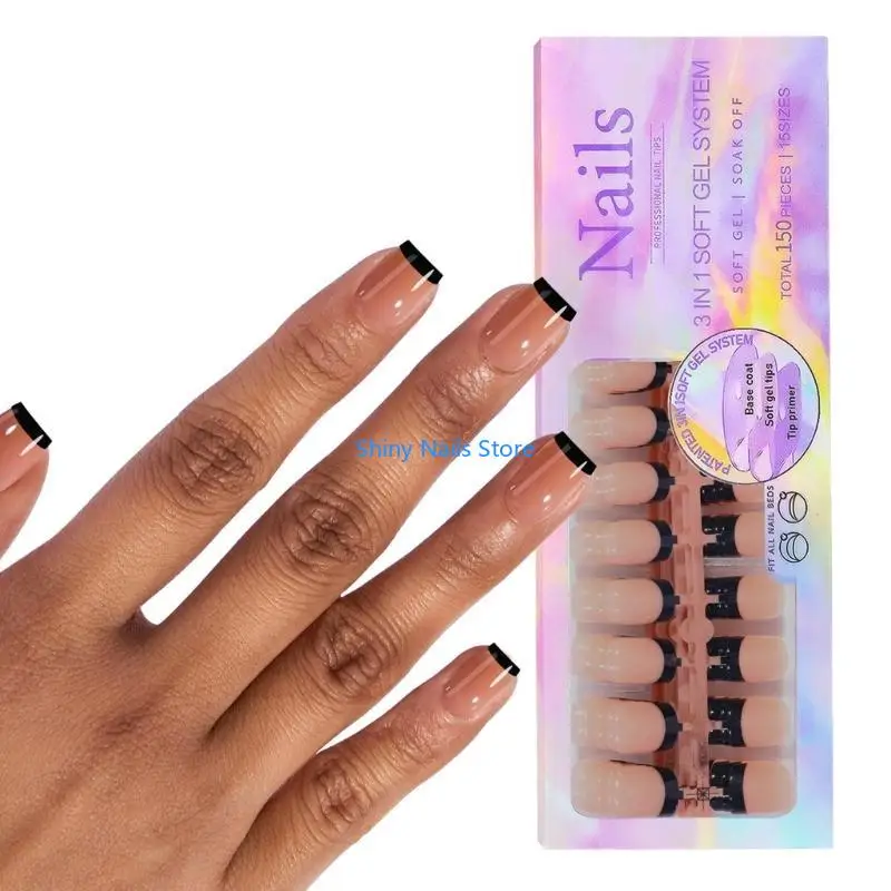 

3 in 1 X-Coat tip 14 Sizes Pre-Colored Fake Nails Extensions French Nails Tips