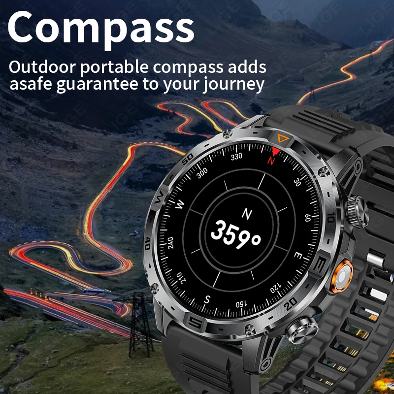LIGE Military Sturdy Men Smart Watch LED Flashlight 1000mAh Battery Standby Outdoor Compass Sports Health Monitor Men Smartwatch