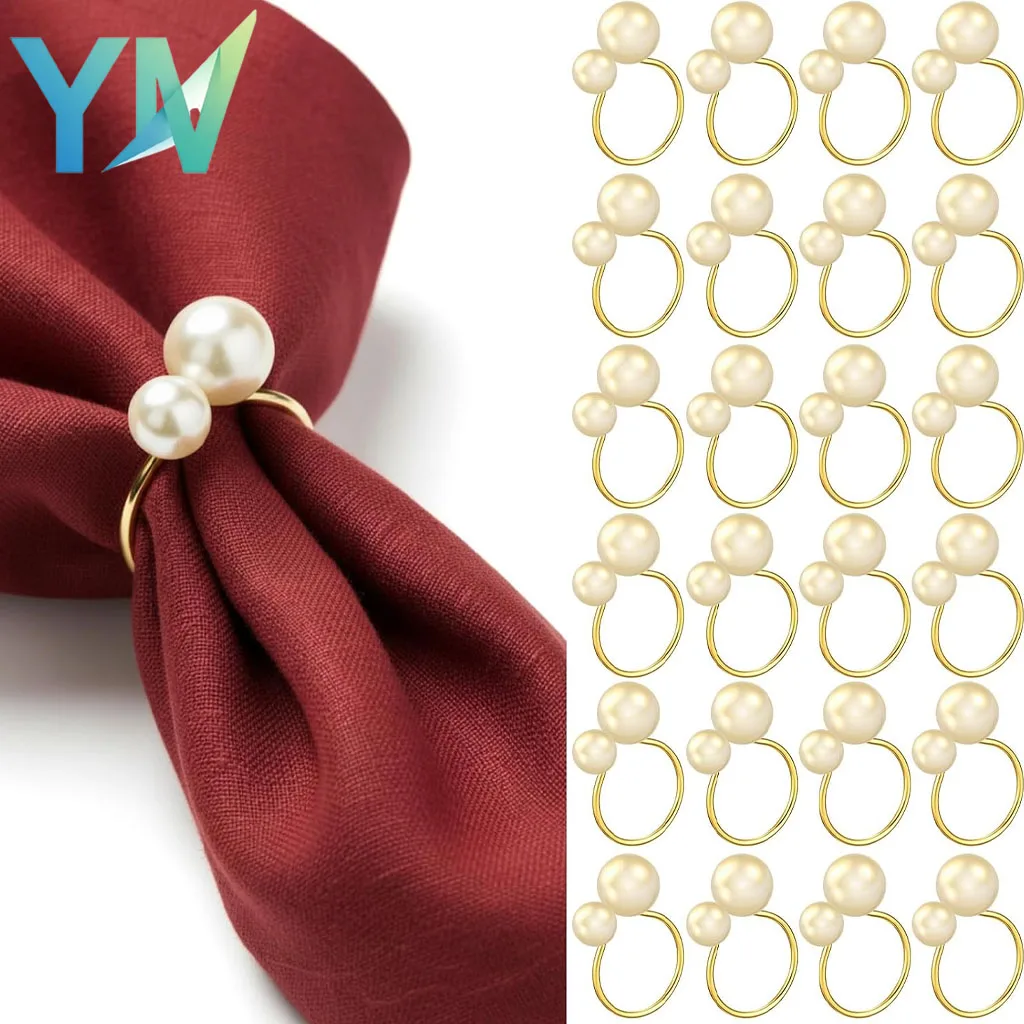 1-96PCS Anneaux de serviette luxueux en métal perlé brillant pour la décoration de table lors de mariages, banquets, fêtes et occasions familiales