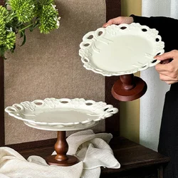 Houten Voetverlichting Fruitschaal Antieke Plaat Afternoontea Poseren Franse Tuin Hoge Cake Bord Dinerplaat Huisdecoratie
