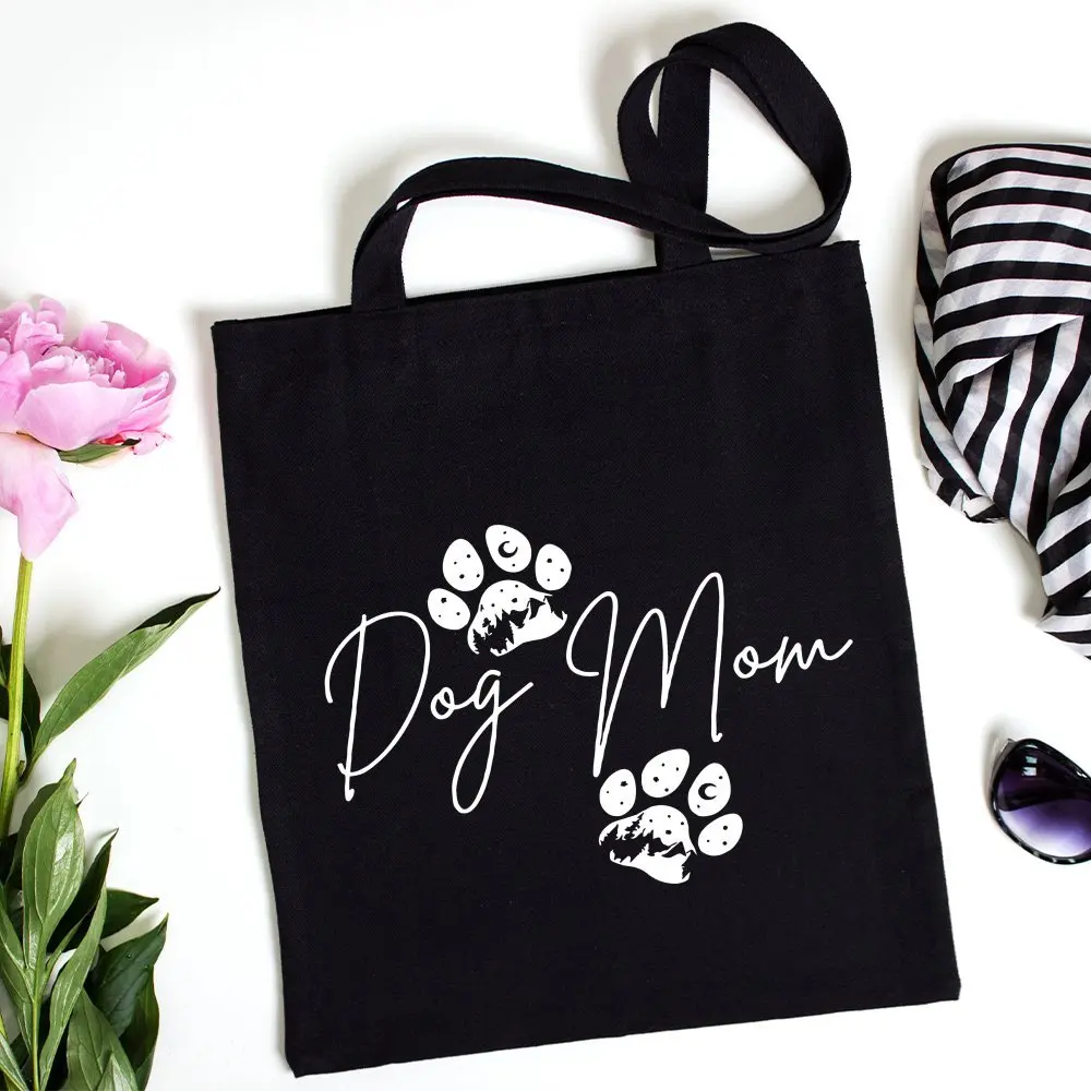 Upgraded Strap Funny Animal Canvas Tote Bag, Dog Mom Printed Handbag, Large Capacity, Trendy Simple Style, Durable Canvas Bags f