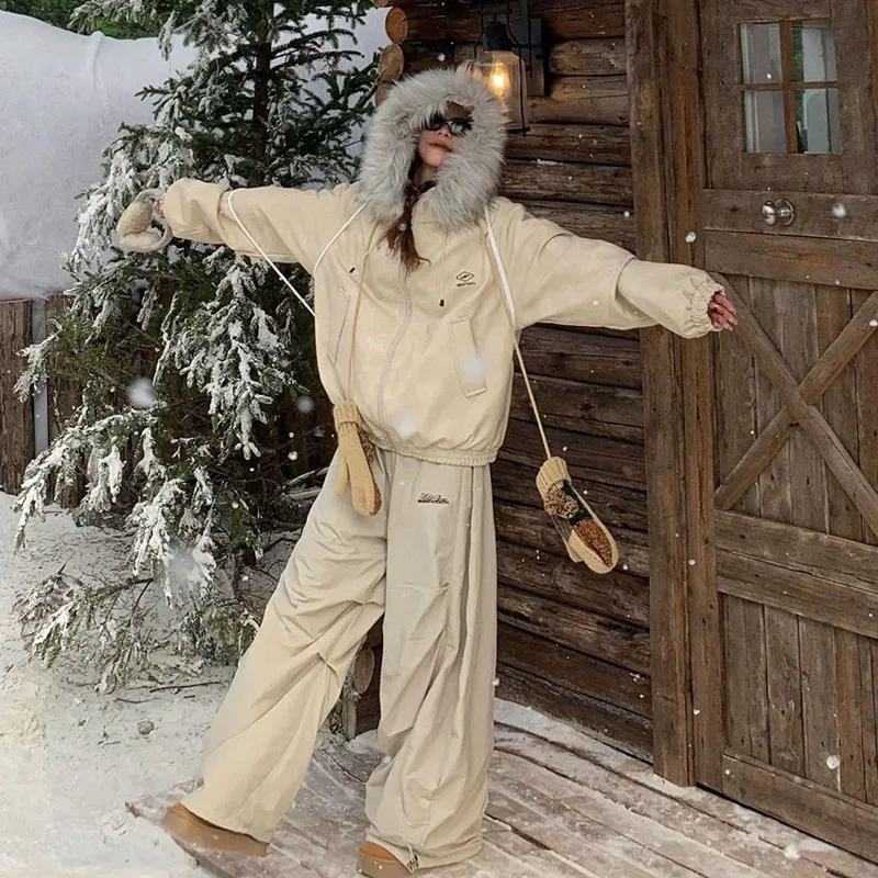 الشتاء رشاقته الدافئة الصوف السراويل النساء Y2K الأمريكية الرجعية فضفاض Sweatpants الإناث Harajuku عالية الخصر الهيب هوب واسعة الساق بنطلون #5