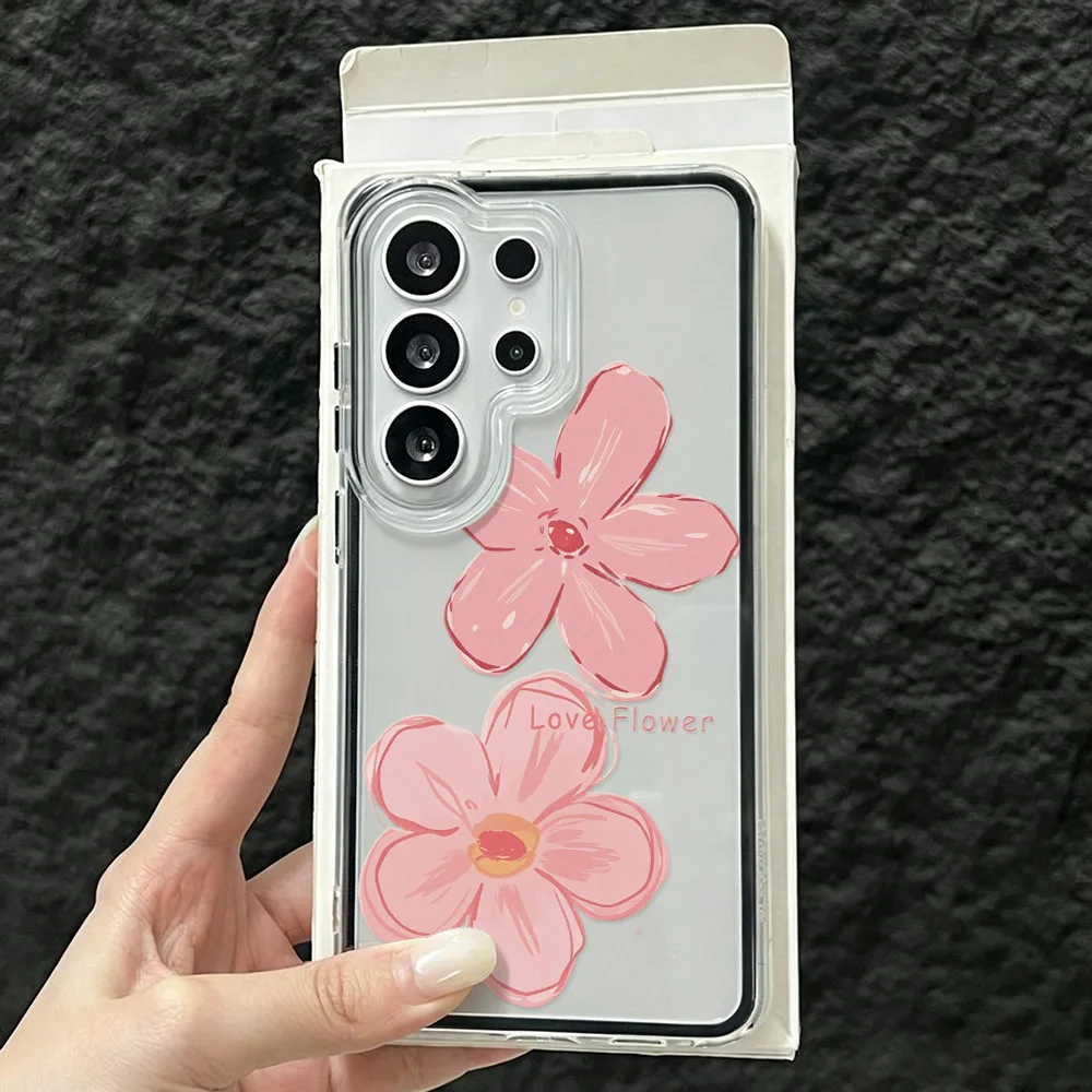 Two-in-One Phone Case for Samsung Galaxy S23 S22 Ultra S26 Plus S25 Edge S24 FE Cases Artistic Fresh painted Pink Flower Fundas