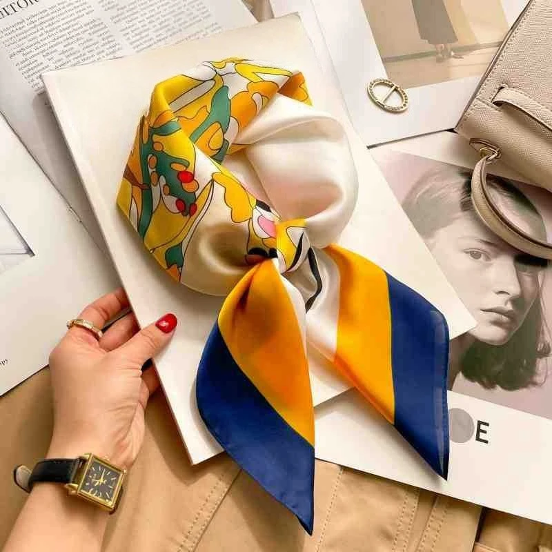 70cm Leopardenmuster Seidenschal für Damen Satin-Tuch Modische Wickel Schal Halstuch Damen Haarbänder Stirnband Bandana – Detail 7