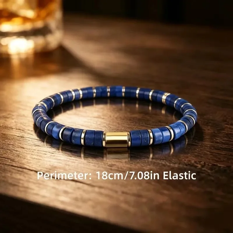 Natural Lapis Lazuli Bead Inlays Bracelet for Women Men Symbolizing Strength and Success Stretch Jewelry Gifts